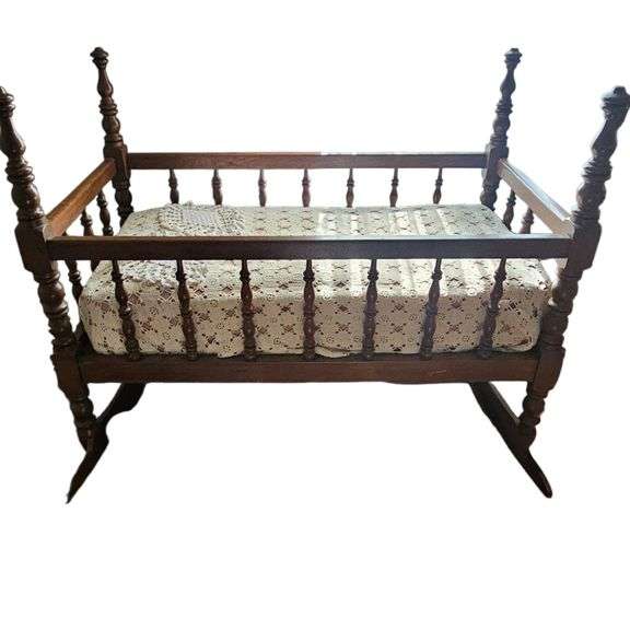 Antique Wooden Baby Cradle Rocker image