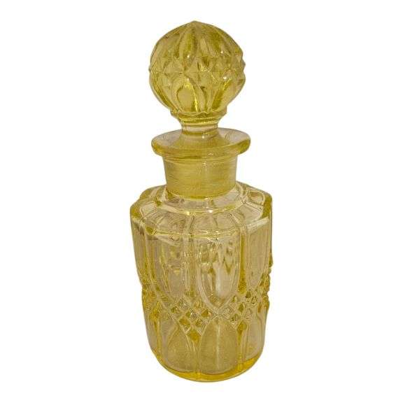 Vintage Yellow Cut Glass Perfume Bottle with Stopper image