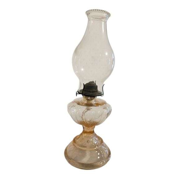 Vintage Clear Pink Glass Oil Lamp with Chimney image