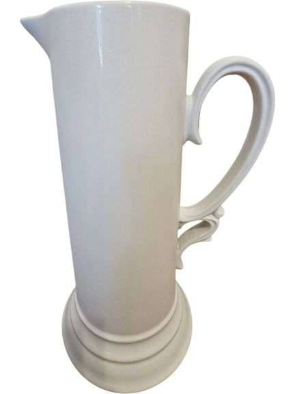 Vintage White Ceramic Pitcher – Elegant Tall Design with Ornate Handle image