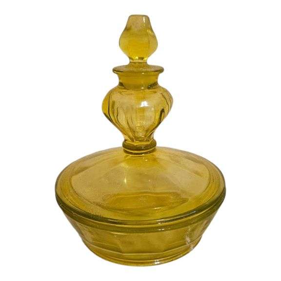 Vintage Yellow Depression Glass Apothecary Jar with Stopper image