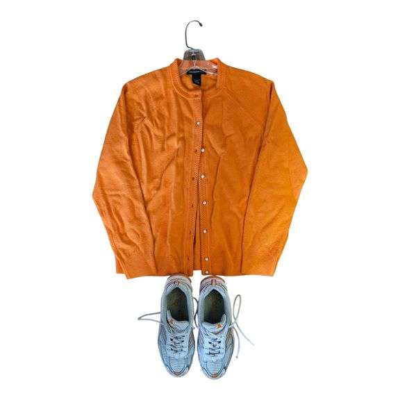 Orange Cardigan & White Athletic Shoes (Women’s Medium) image