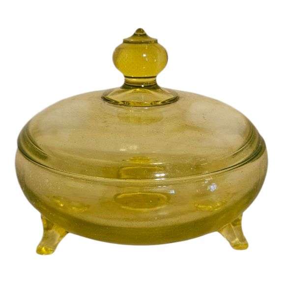 Vintage Vaseline Glass Covered Candy Dish with Lid image