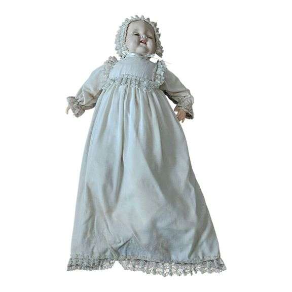 Antique Composition Baby Doll in Christening Gown image