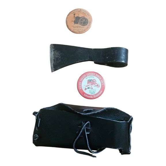 Vintage Forged Axe Head & Pouch with Souvenir Pens image