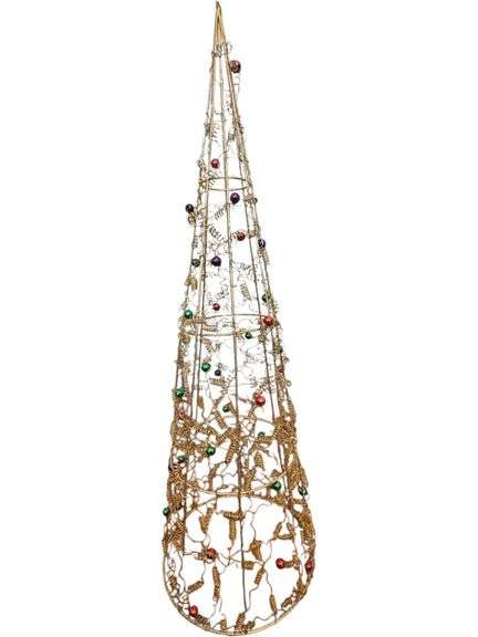 Handcrafted Wire Christmas Tree Sculpture with Multicolored Ornaments image