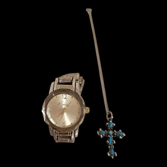 Vintage Kim Rogers Gold-Tone Watch & Turquoise Cross Necklace image