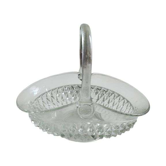 Vintage Clear Glass Basket with Handle image