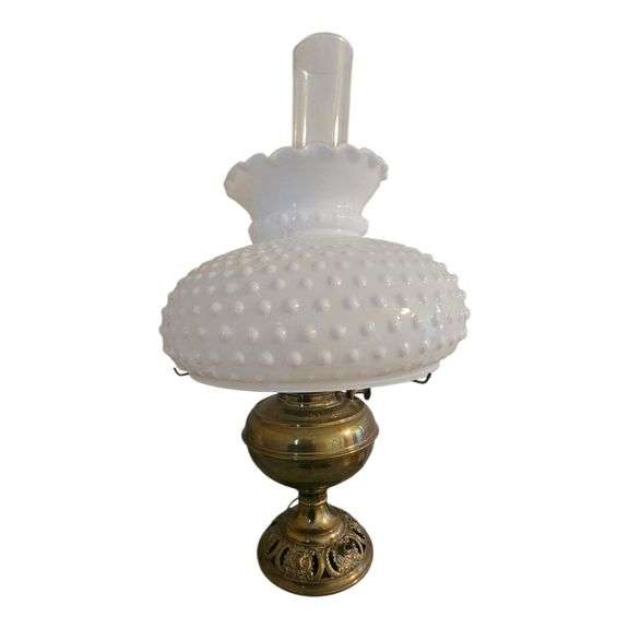 Vintage Hobnail Milk Glass Hurricane Lamp image