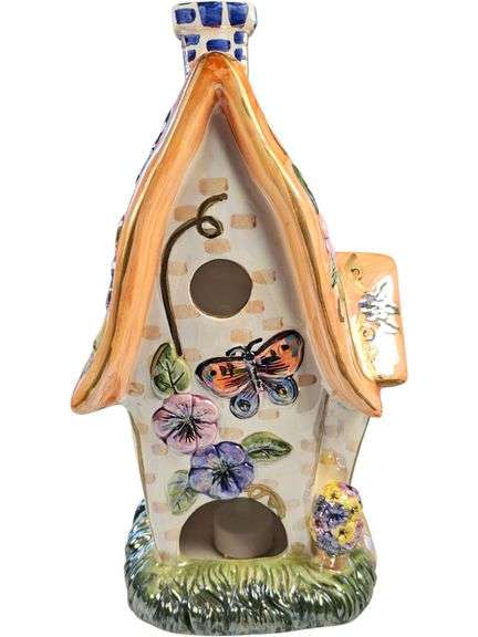 Hand-Painted Ceramic Butterfly Cottage Birdhouse image