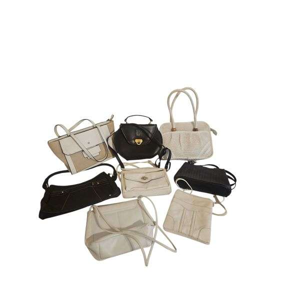 Lot of 8 Black & Cream Handbags image