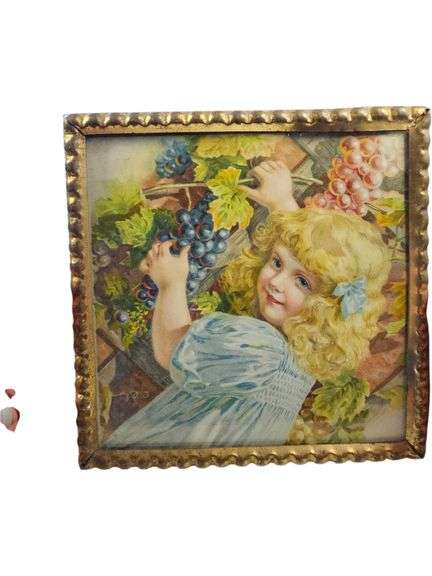 Vintage German Framed Print – Little Girl with Grapes image