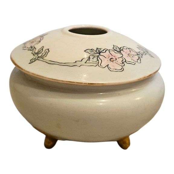 Vintage Hand-Painted Porcelain Footed Bowl with Lid – JL Signed image