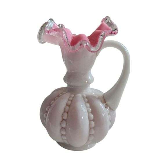 Fenton Pink and White Glass Pitcher image