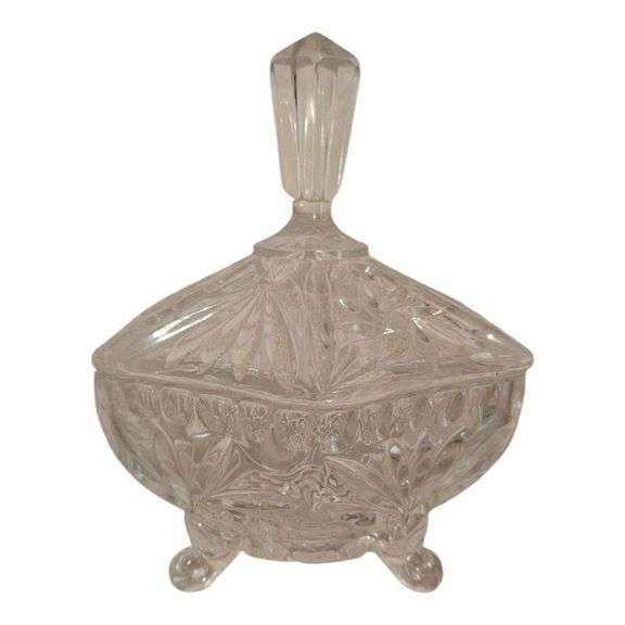 Vintage Cut Crystal Covered Candy Dish with Lid and Footed Base image