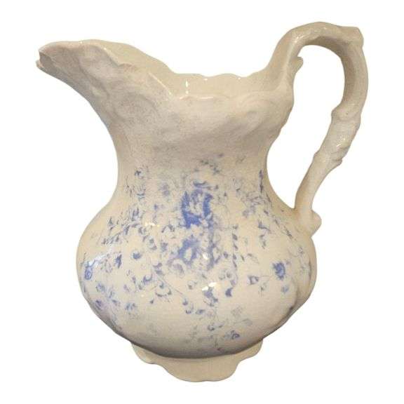 Antique LaBelle China Blue & White Wash Pitcher – Victorian Era image