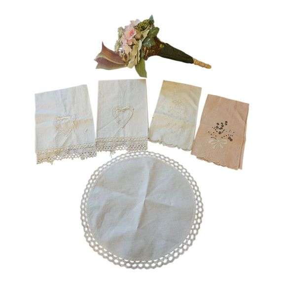 Doilies, Embroidered Napkins, Vintage Wedding Bouquet image