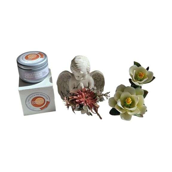 Angel Figurine, Floral Accents & Graham Cracker Candle image