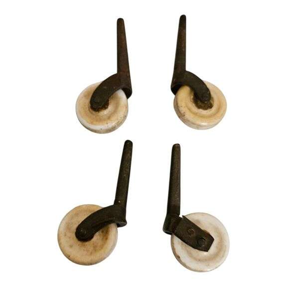 Set of 4 Antique Porcelain and Iron Furniture Casters image
