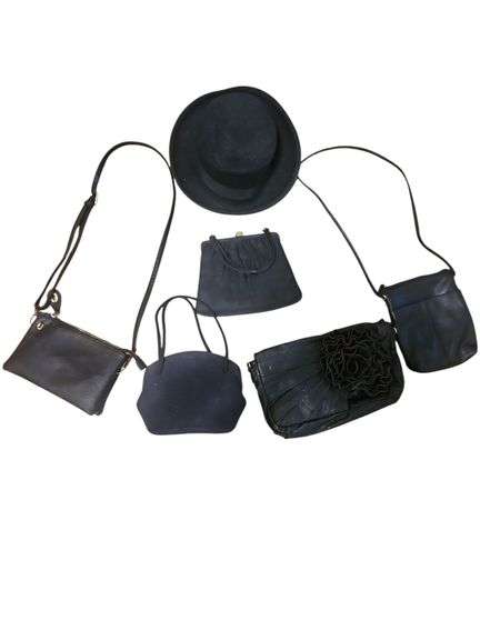 Lot of 5 Black Handbags with Hat image