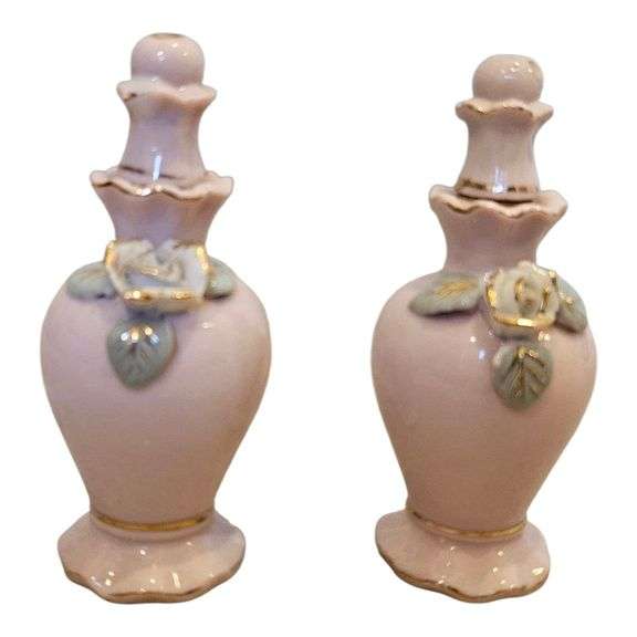 Pair of Vintage Porcelain Perfume Bottles – Hand Decorated – Japan image