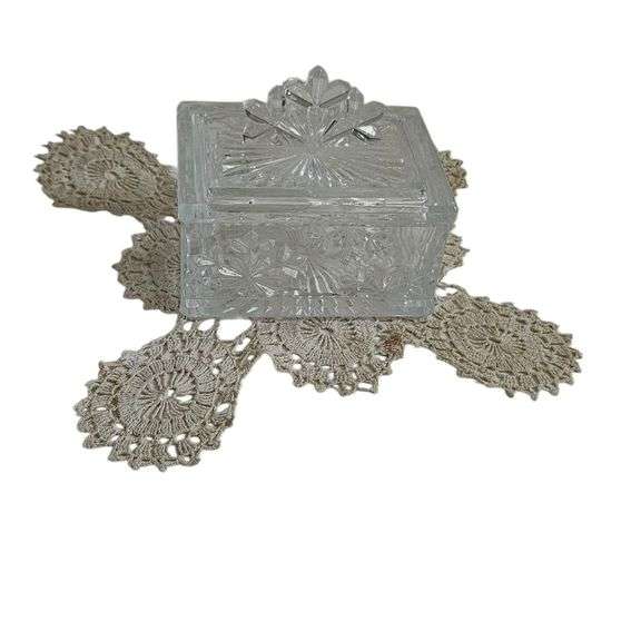 Vintage Cut Glass Trinket Box with Lid image
