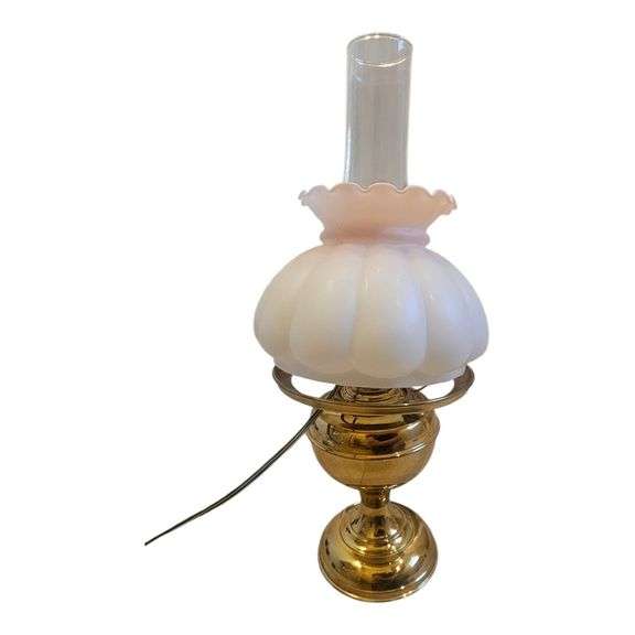 Vintage Hurricane Style Electric Lamp – Brass Base & Frosted Glass Shade image