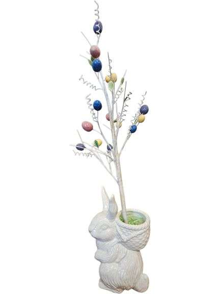 Ceramic Bunny Planter with Decorative Easter Egg Tree image