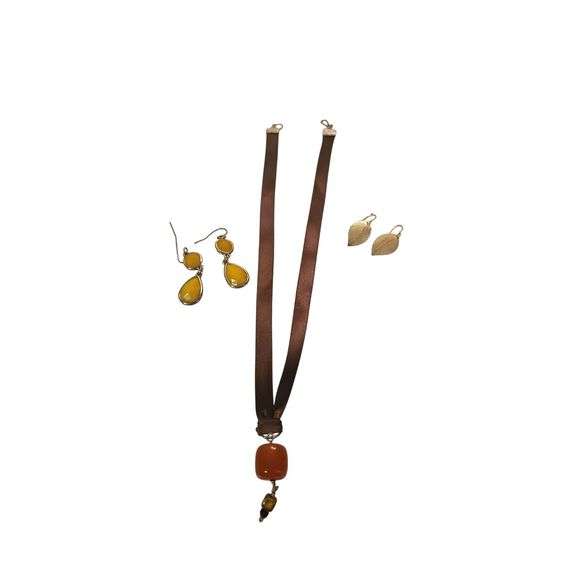 Ribbon Necklace with 2 pair Coordinating Earring Sets image