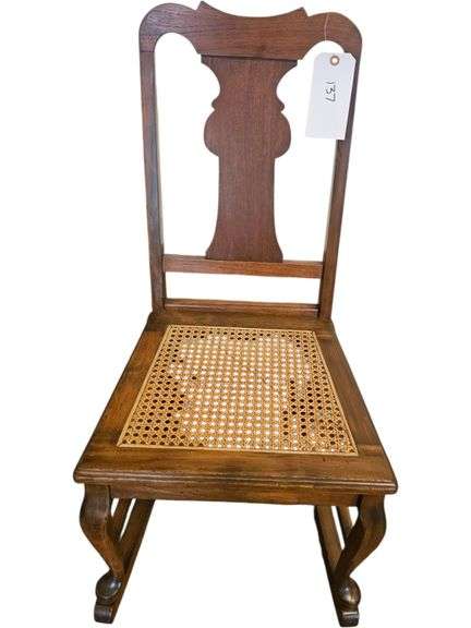 Antique Wooden Side Chair with Cane Seat image