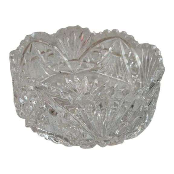 American Brilliant Cut Glass Bowl – Starburst & Fan Design, Heavy Lead Crystal image