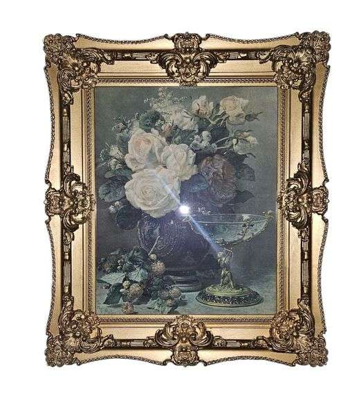 “Floral Still Life in Ornate Gilt Frame” image