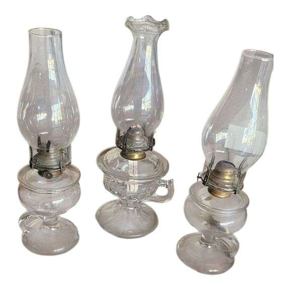 Lot of 3 Vintage Clear Glass Oil Lamps image