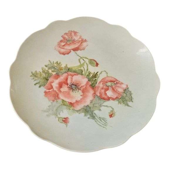 Hand-Painted Porcelain Plate – Coral Poppies Signed “Margaret Ware” (Dated 1979) image
