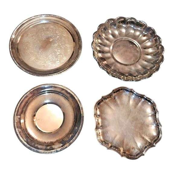 Set of 4 Silver-Plated Serving Trays and Bowls image