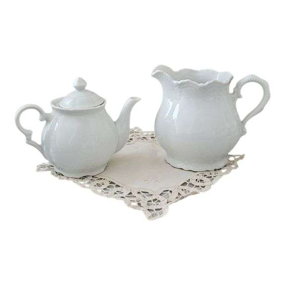 Vintage Royal Crown Japan White Porcelain Creamer & Sugar Set image
