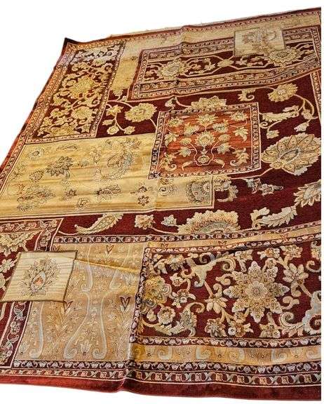 Large 8' x 10' Traditional Area Rug – Red & Beige Patchwork Floral Design image
