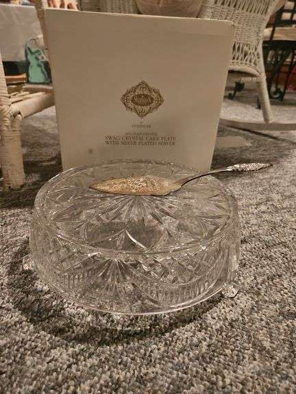 Shannon Crystal Swag Cake Plate w/ Silver-Plated Server – Original Box image