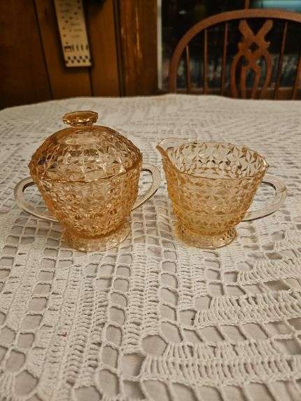 Pink Depression Glass Sugar and Creamer image