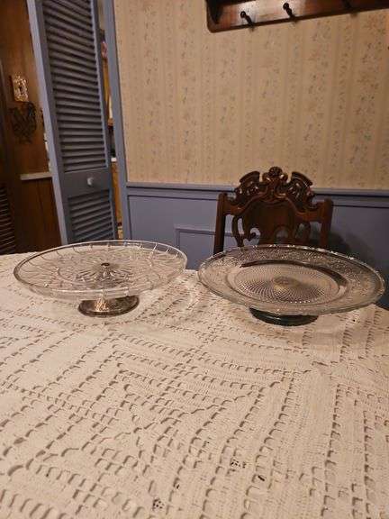 Crystal and Silver cake plate x 2 image