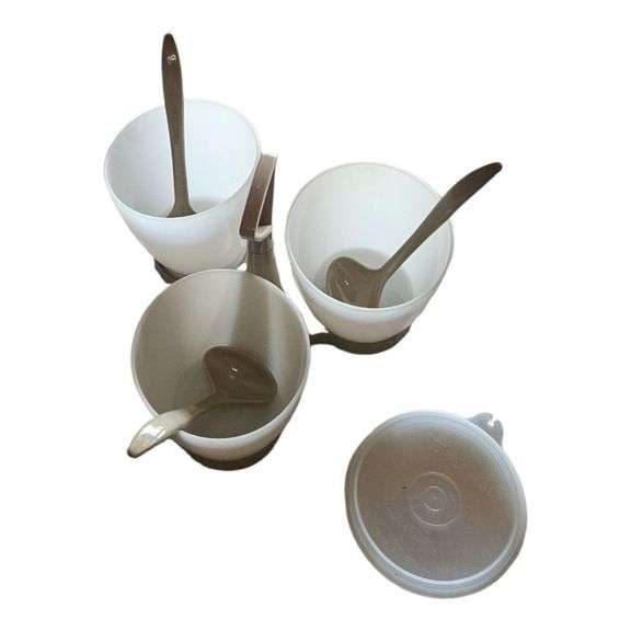 Vintage Tupperware 3-Piece Relish/Condiment Server with Carousel Caddy & Spoons image