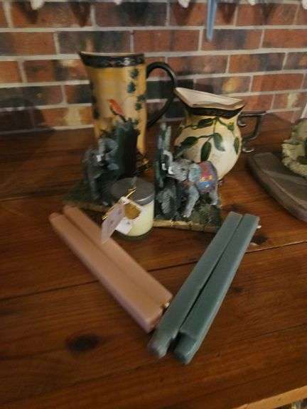 Elephant Figurines w/ Pitchers & Candles Lot image