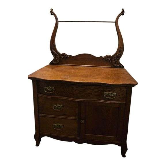 Antique Oak Washstand with Mirror Frame image