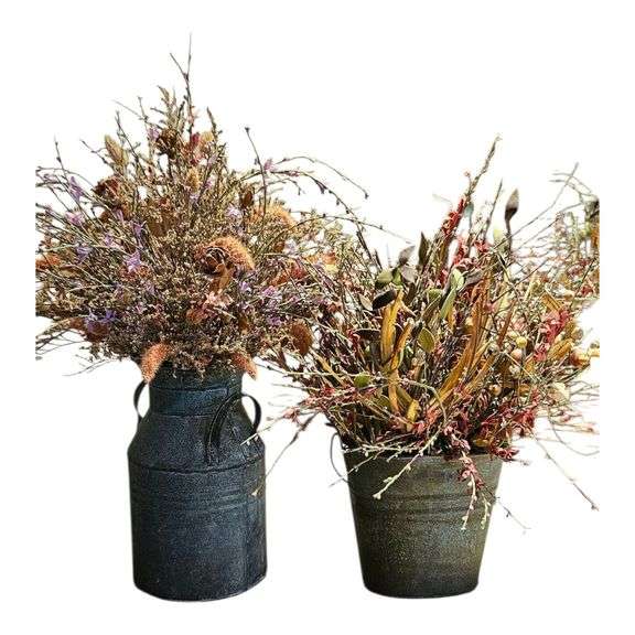 Pair of Rustic Metal Floral Arrangements – Farmhouse Decor image