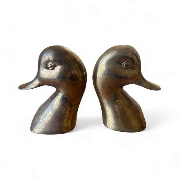 Vintage brass duck head bookends image