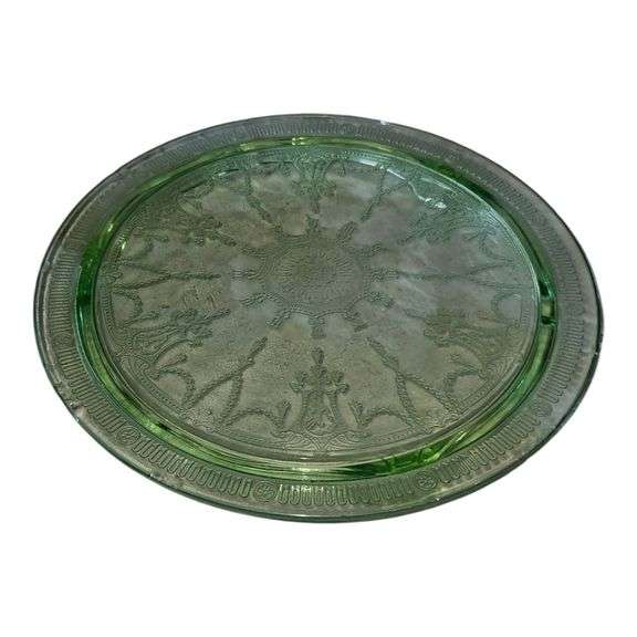 Vintage Green Depression Glass Serving Plate image