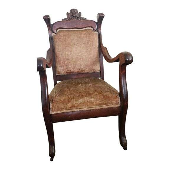 Antique Victorian Carved Walnut Armchair with Angel Motif image