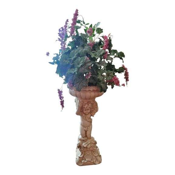 Cherub Pedestal Planter with Floral Arrangement image