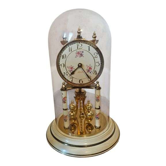 Vintage Kundo Anniversary Clock – Made in Germany – Floral Dial with Glass Dome image