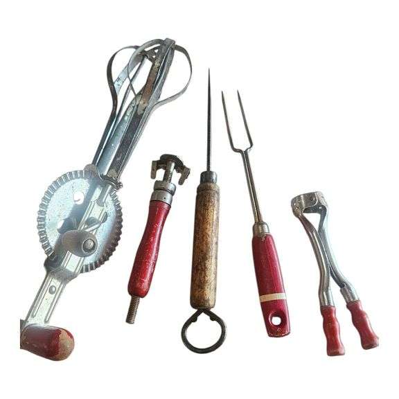 Lot of Vintage Kitchen Utensils – Red Handle Collection image